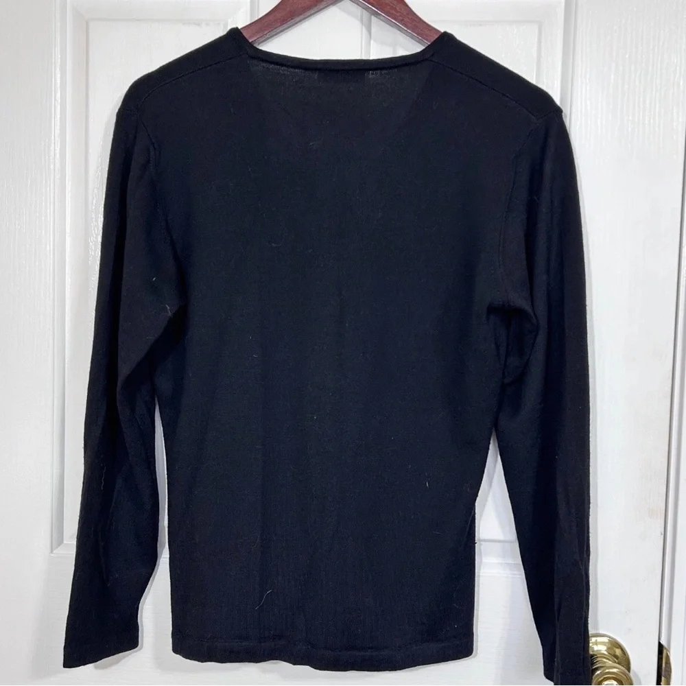 MORGAN BROS Italy Black Pure Virgin Wool Cardigan Sweater Womens Size S Woolmark - Picture 2 of 7